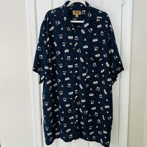 Foundry Navy Blue Tropical Hawaiian Shirt Viscose Soft Breathable Big Tall 3XLT